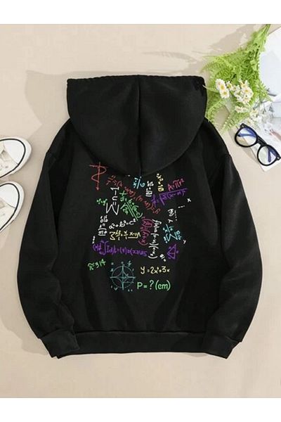 StartMore Black Unisex Men/Women Black Maths Colorful Custom Printed Oversize Hoodie