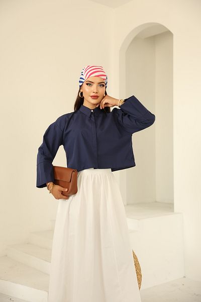 Vegove Poplin Basic Shirt Navy Blue