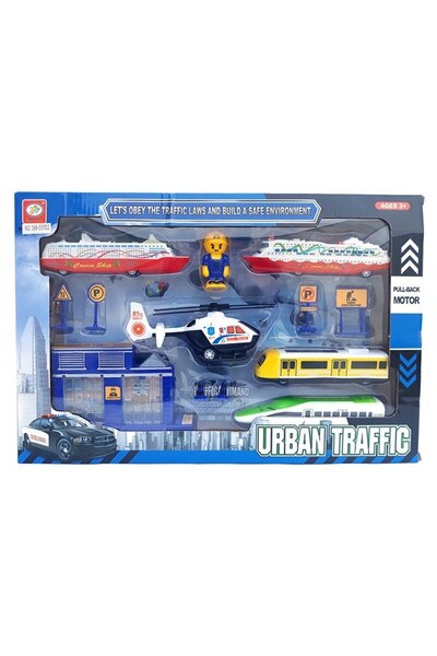 OEM Set 13 piese cu accesorii reprezentand mijloace de transport, 42x28cm