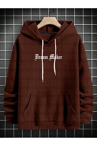 StartMore Brown Unisex the Dream Your Life Printed Oversize Loose Cut Hoodie