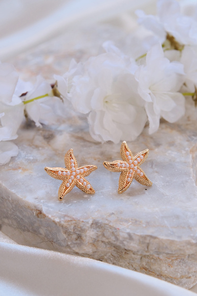 AURRARİ Altın Kaplama İncili Deniz Yıldızı Küpe