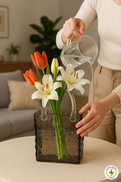 Fiyakalı Ürünler Atölyesi Thick Glass Bag Vase, Decorative, Gift, Accessory, Flower Vase