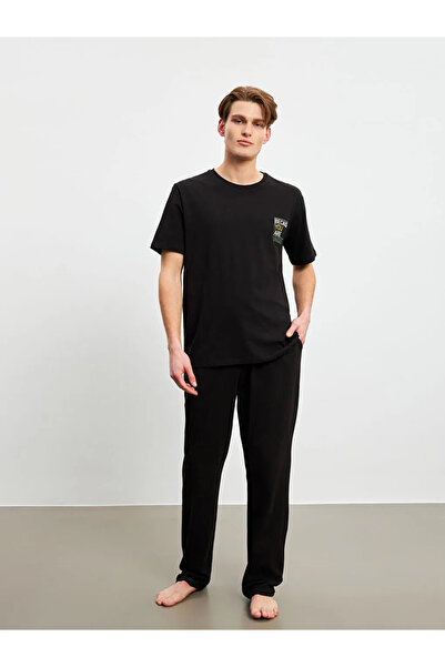 LC Waikiki Σετ ανδρικές πιτζάμες LCW ECO Black Standard Fit