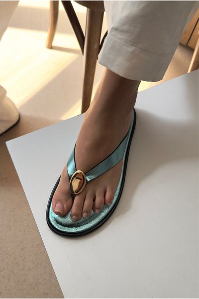 Mupa Shoes Дамски чехли от ЗЕЛЕНА ЛАЧЕНА КОЖА