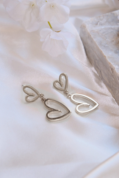 AURRARİ Silver Sallantılı İkili Kalp Küpe