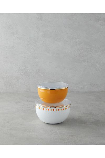 English Home Summer Line Enamel 2-Piece Storage Container 0.75 X 1.20 L White - Yellow
