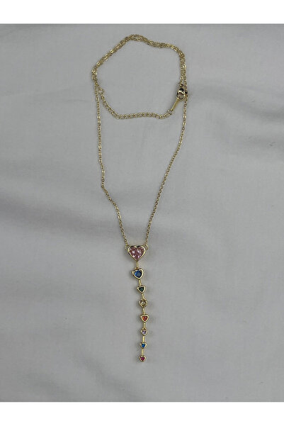 AychaAksesuar قلادة على شكل قلب ملون من حجر الزركون الفولاذي