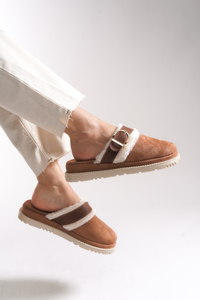 Riccon Дамски чехли с подплата от кожа Lizyaries 0012688, кафяви