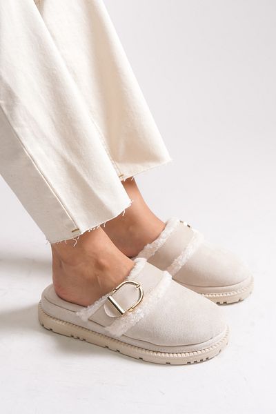 Riccon Lizyaries Women's Fur Inside Slippers 0012688 Beige