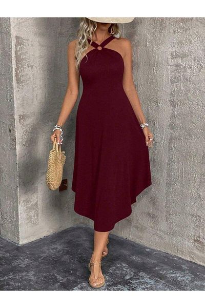 M&S WEARSTEP Women's asymmetric cut viscose dress with cross strap detail from the neck