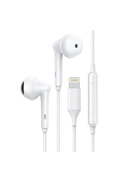 OEM Căști cu microfon compatibile cu iPhone, conector Lightning, bas Dub Step, albe