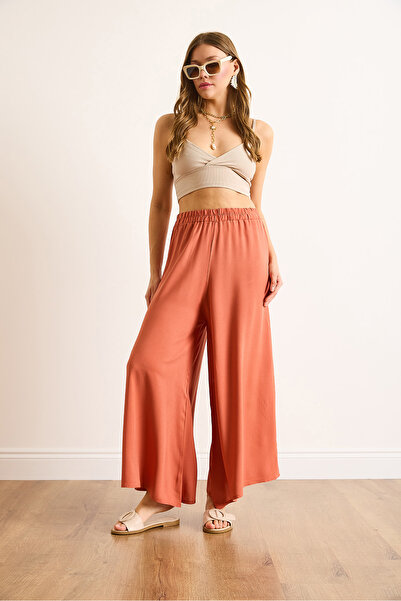 Olalook Kadın Kiremit Beli Kalın Bantlı Dökümlü Etek Pantolon PNT-19000330