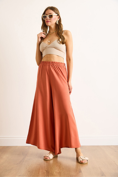 Olalook Kadın Kiremit Beli Kalın Bantlı Dökümlü Etek Pantolon PNT-19000330