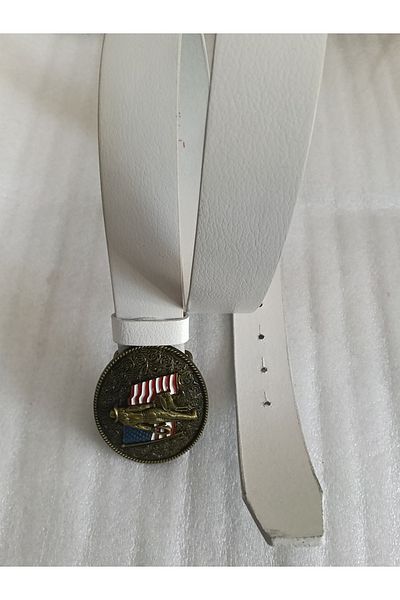 Butik Tülin Unisex Authentic Genuine Cowhide Leather White Bronze Flower Pattern Usa Flag Cowgirl Cowboy Buckle Belt