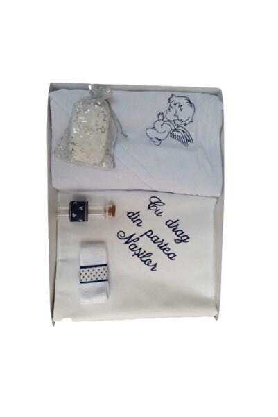 OEM Set botez alb-bleumarin, „Cu dragoste de la nași”, 6 piese