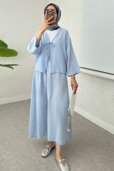 Salih Çelebi Set fustă kimono cu șireturi 2367 - BEBE BLUE