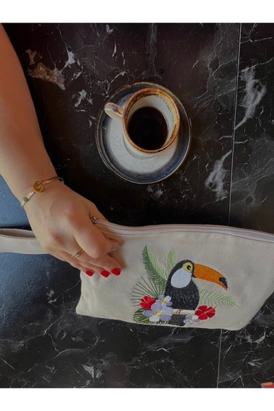 dogga design حقيبة كلتش نسائية - نمط طائر استوائي مطرز (توكان) - حقيبة محفظة