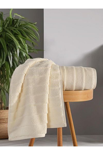 Karna Home Prosop unic din bumbac Jacquard Karn Premium Venna 50x90cm - Crem