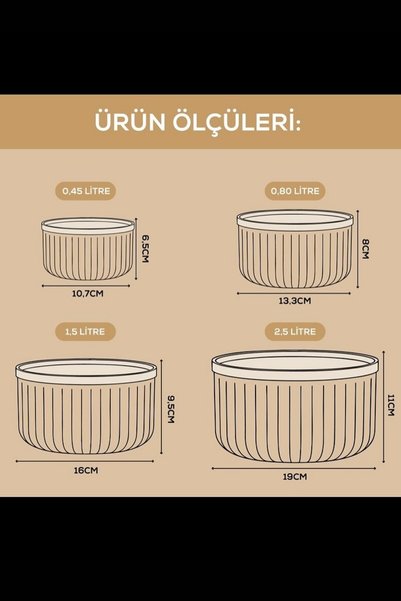 İ&A HOME مجموعة من 4 حاويات تخزين مستديرة مخططة باللون الرمادي |   2.5 لتر 1.5 لتر 0.80 لتر 0.45 لتر متوافق مع الميكروويف والفريزر