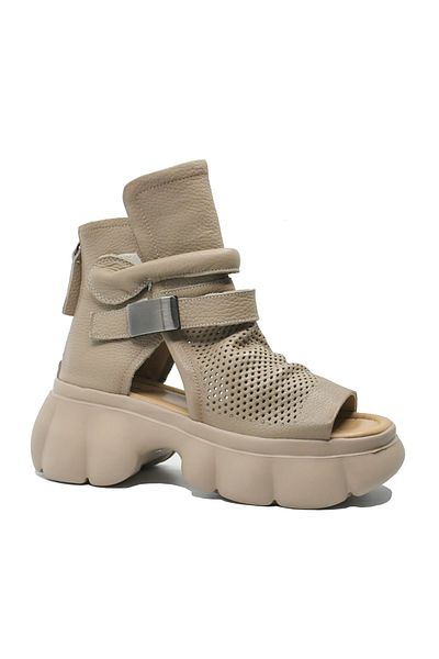 PASS Collection Summer Boots Pass Collection with Perforations, Nude, Leather