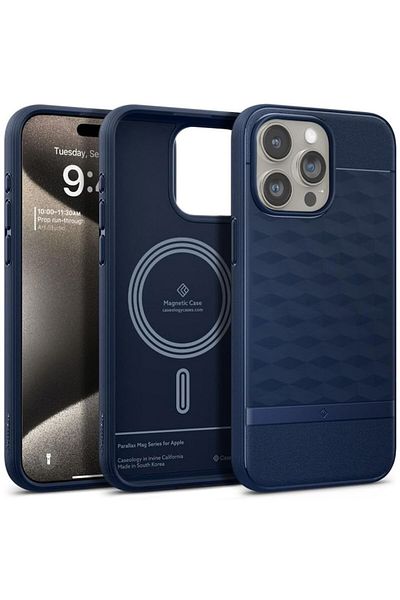 OEM Protective Case Compatible with iPhone 15 Pro Max, Caseology Parallax MagSafe, Midnight Blue