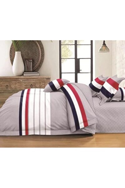 OEM Set lenjerie de pat dublu, imprimeu cu dungi, 6 piese, 245x250cm, Finet, ...