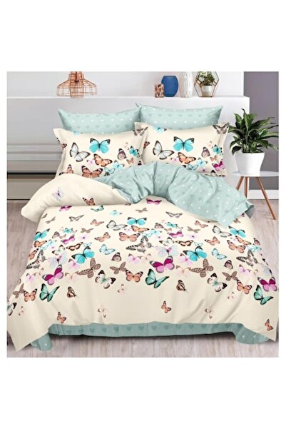 OEM Lenjerie pat dublu 2 fete, Imprimeu Primavara, 6 piese, 2 persoane, 180x200cm, Finet Satinat, Multic