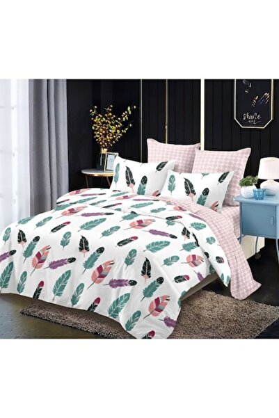 OEM Bed Linen Set, Finet, 6 Pieces, Multicolored Feather Print, 230x250cm