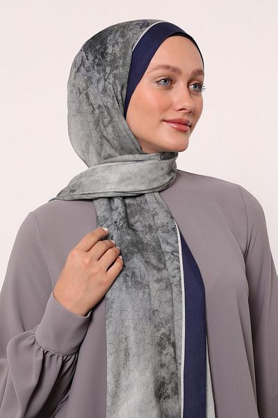 LuvenSara Patterned Silk Shawl |   Navy Blue