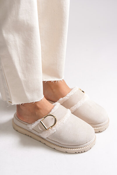 Riccon Lizyaries Women's Fur Inside Slippers 0012688 Beige