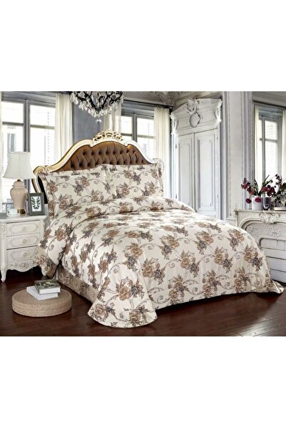 OEM Double bedspread and 2 pillowcases, Satin, 3 pieces, 2 persons, 250x250cm, White-Brown