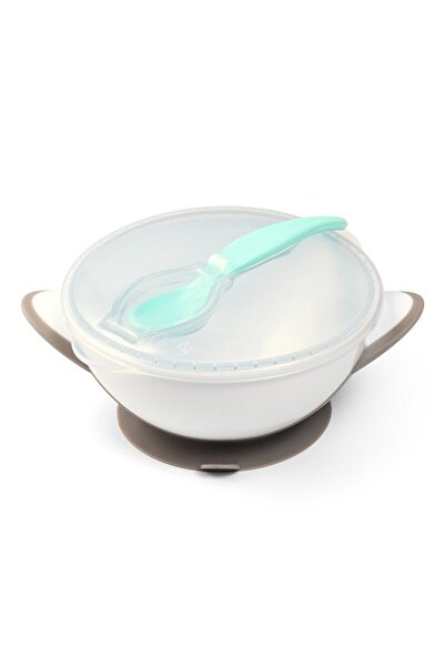 Babyono Μπολ με βεντούζα και κουτάλι, BabyOno, χωρίς BPA, 300 ml, 6 μηνών+, Γκρι