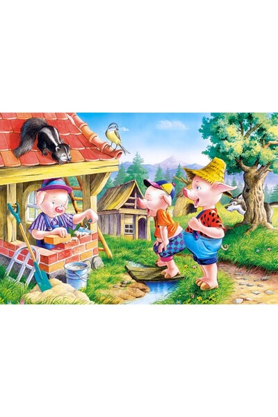 dalip Wooden 60-piece Puzzle in Metal Tin - The Three Little Pigs, Educational, 22.5x13.5 cm, Multi