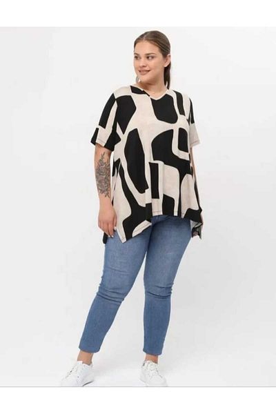 KLEERMAKER Women's Plus Size Cotton Viscose Fabric Patterned Blouse