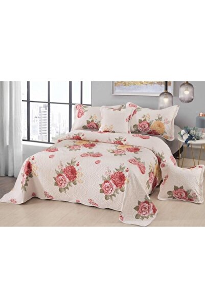 OEM Cuvertură matlasată și 4 fețe de pernă, bumbac, 5 piese, imprimeu floral, 230x250cm