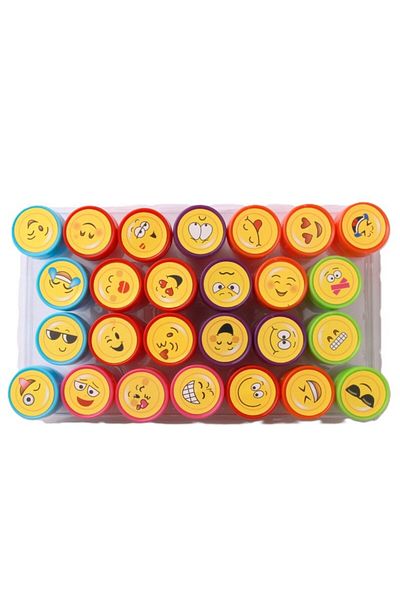 Flippy Set de 26 de ștampile, Flippy, pentru copii 4-6 ani, model emoji cu fete zâmbitoare, multicolore