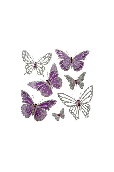 Evolium Decoratiune Evolium, sticker de perete cu 7 Fluturi, Roz-argintiu