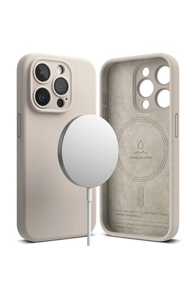 OEM Protective Case for iPhone 15 Pro, Lightweight, Flexible Silicon Magnetic, G141, Microfiber, Stone