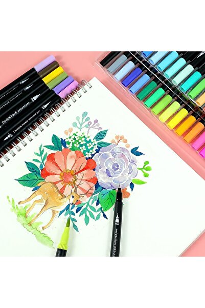 Bibilel Kids 2-in-1 Water-Based Marker Set for Painting & Calligraphy, 100 Colors, Black Case