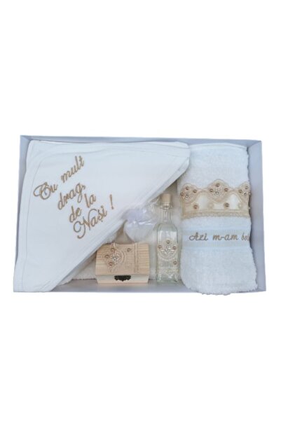 OEM Trusou pentru botez, 'Cu mult drag de la Nasi', 7 piese, Auriu M9