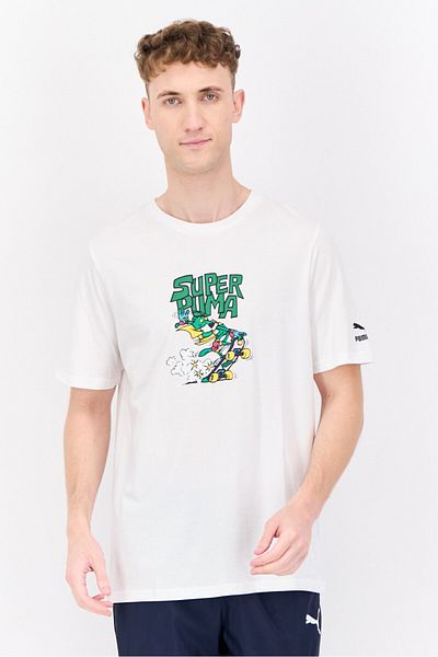 Puma Men Sportswear Fit Graphic Print Short Sleeves Outdoor T-Shirt, White