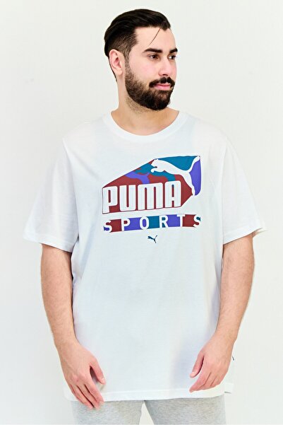 Puma تي شيرت رجالي رياضي بأكمام قصيرة للجري، أبيض