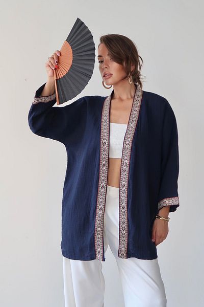 VAGGON Λινό κιμονό με λεπτομέρεια κεντήματος