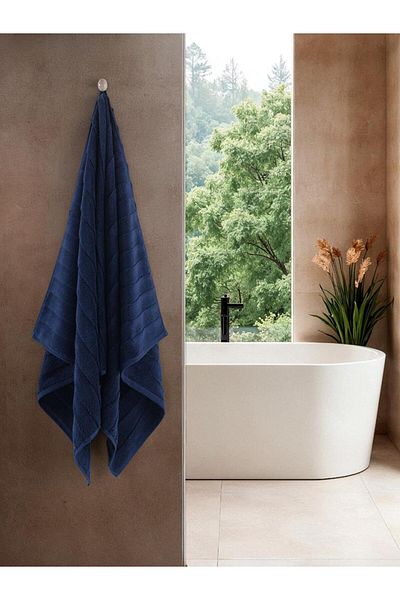 Karna Home Βαμβακερή Μονή Πετσέτα Jacquard Karn Premium Venna 70x140cm - Navy Blue