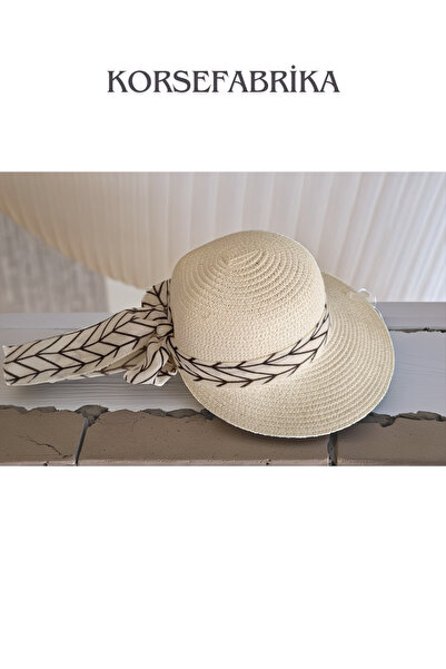 KORSEFABRİKA Geniş Kenarlı Güneş Vizörlü Şık ve Fonksiyonel Kadın Hasır Plaj ve Günlük Güneş Şapka UV Korumalı