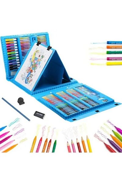 Flippy Set de 208 piese, complet pentru pictură și desen, rabatabil, tip servietă, albastru