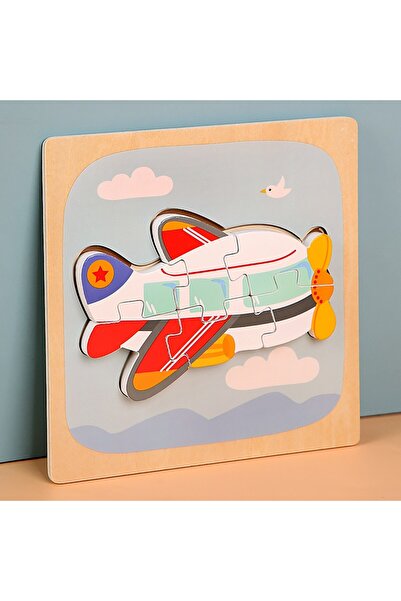 dalip Montessori Wooden Puzzle for Children Flippy 3D - Airplane Model, 0-3 Years, 6 Pieces, Multicolor