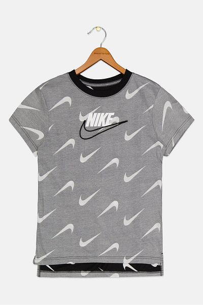 Nike Kids Girl Sportswear Fit Brand Logo Training T-Shirts, Grey Combo