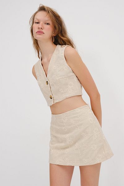 Addax Embroidered Vest Shorts Double Suit Tkm17448