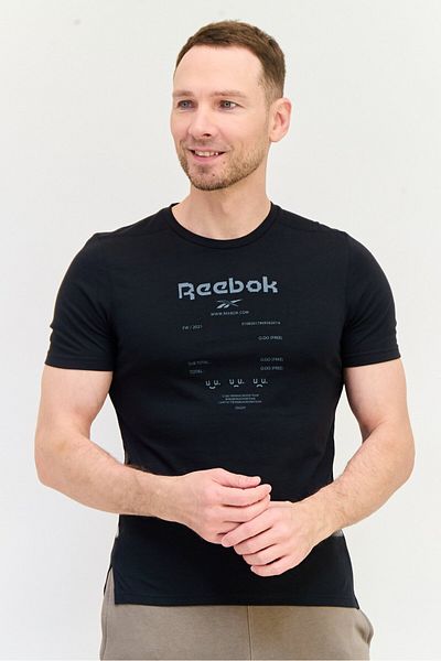 Reebok تي شيرت رياضي رجالي بأكمام قصيرة للتدريب، أسود